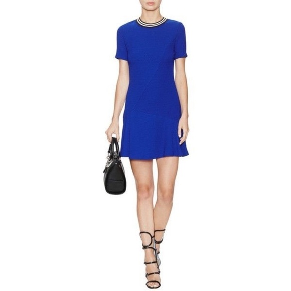 Sandro Paris Blue Reva Crepe Dress Round Neck Fit and Flare Sz M - Picture 2 of 14